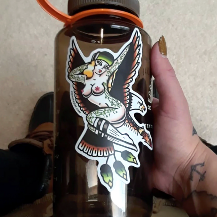 American traditional tattoo flash Illustration Eagle Skateboard Pinup watercolor sticker.
