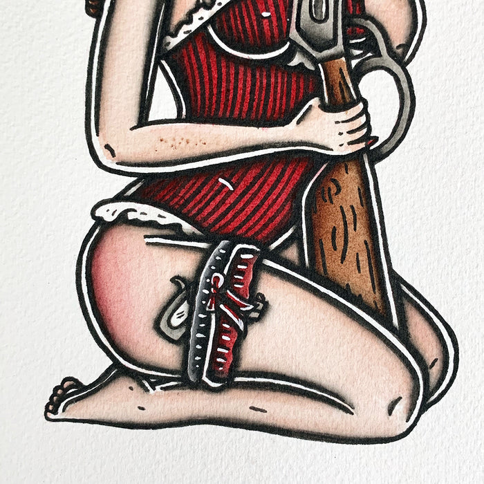 American Traditional tattoo flash sexy western saloon girl pinup spitshade painting.