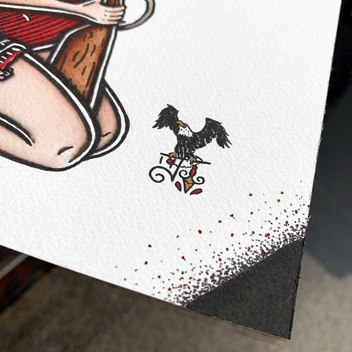 American Traditional tattoo flash sexy western saloon girl pinup spitshade painting.