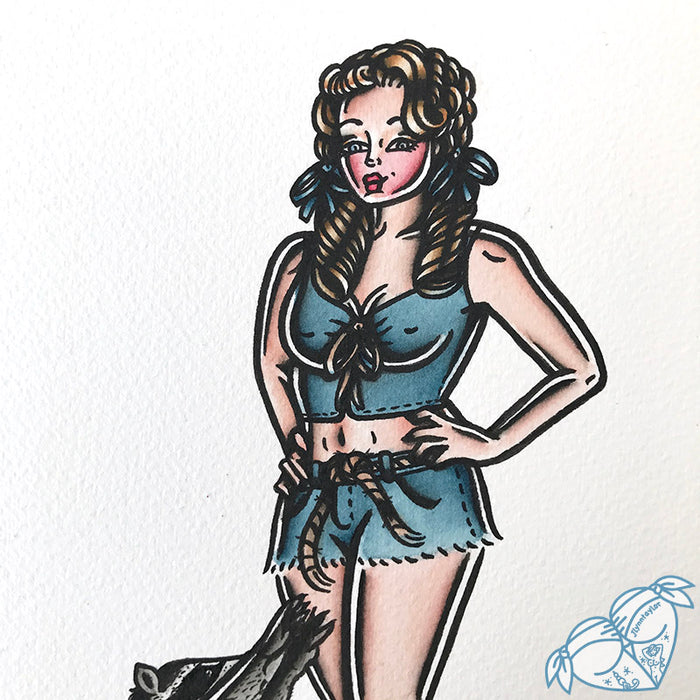 American Traditional tattoo flash sexy Elly May Clampett Hillybilly pinup spitshade painting.