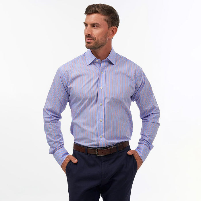 End On End Stripe Azure & Red Formal Shirt