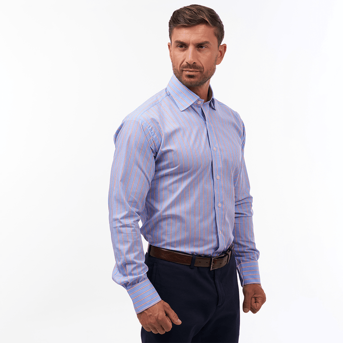 End On End Stripe Azure & Red Formal Shirt