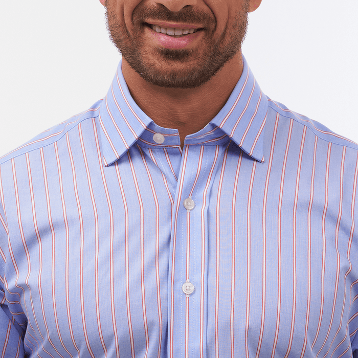 End On End Stripe Azure & Red Formal Shirt