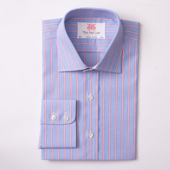 End On End Stripe Azure & Red Formal Shirt