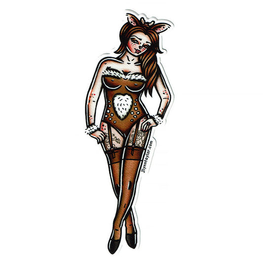 American traditional tattoo flash Fawn Deer Pinup watercolor sticker.