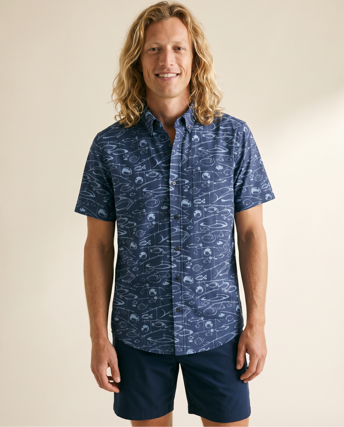 Fisherman's A-Lure Performance Button Front - Navy - Front View