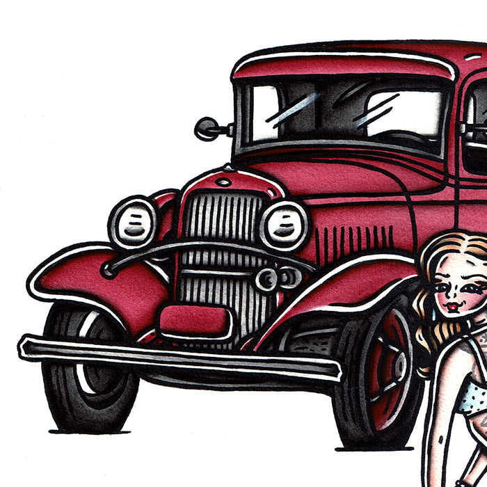 Ford Model A Pickup Pinup Original Painting