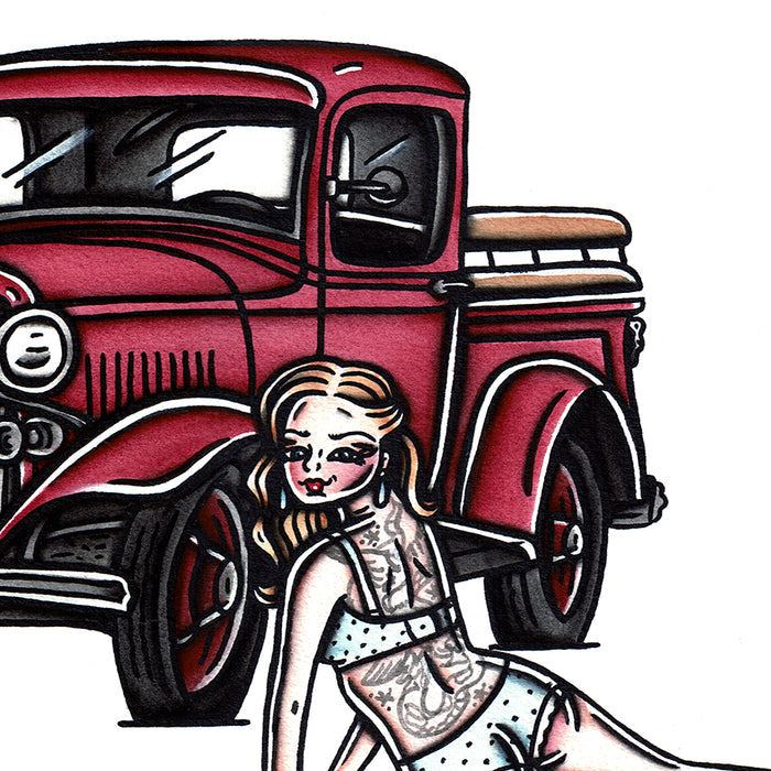 Ford Model A Pickup Pinup Original Painting