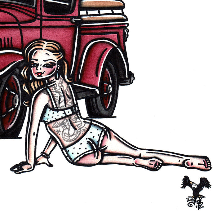 Ford Model A Pickup Pinup Original Painting
