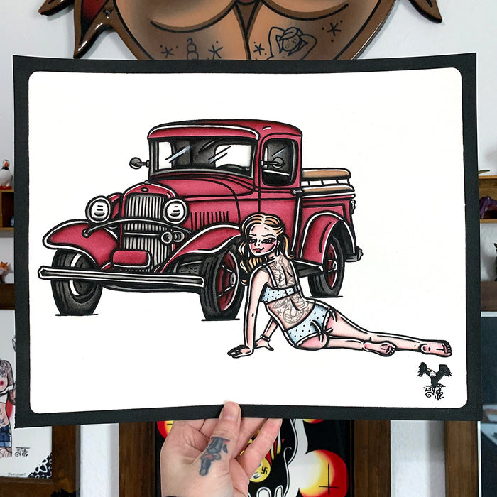 Ford Model A Pickup Pinup Original Painting
