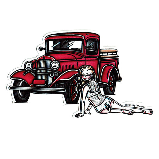American traditional tattoo flash classic Ford Model A Pickup Pinup watercolor sticker.