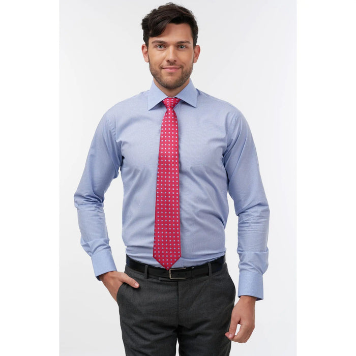 Fuchsia & sky polka dot woven silk tie - Thin Red Line
