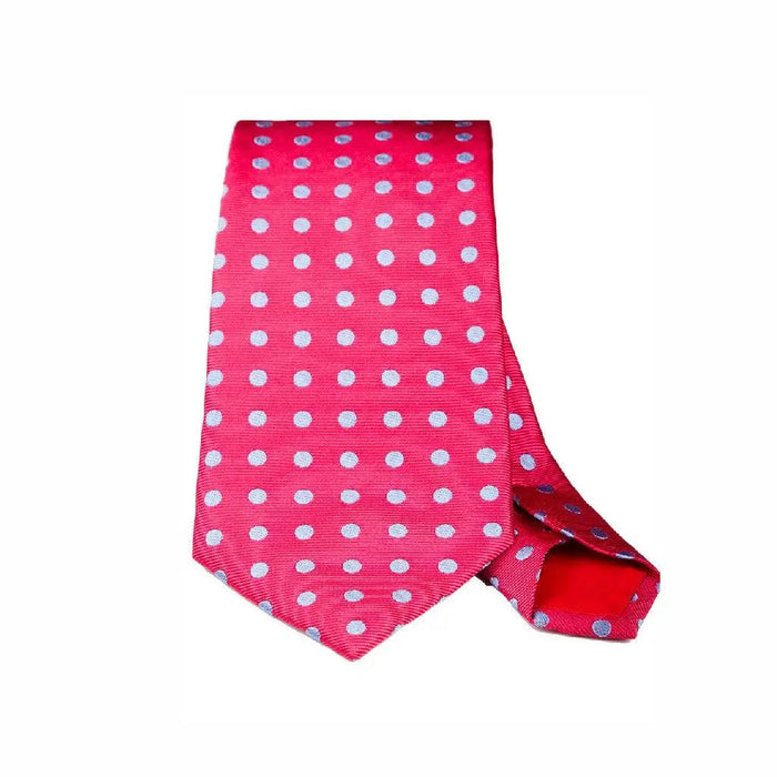 Fuchsia & sky polka dot woven silk tie - Thin Red Line