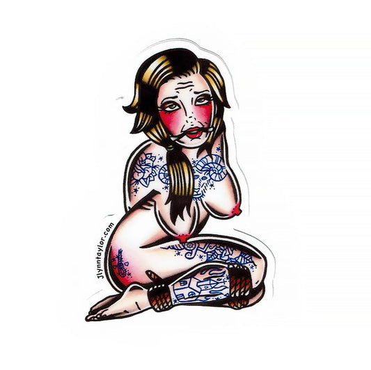 American traditional tattoo flash illustration Gag Ball Rope Bondage Pinup watercolor sticker.