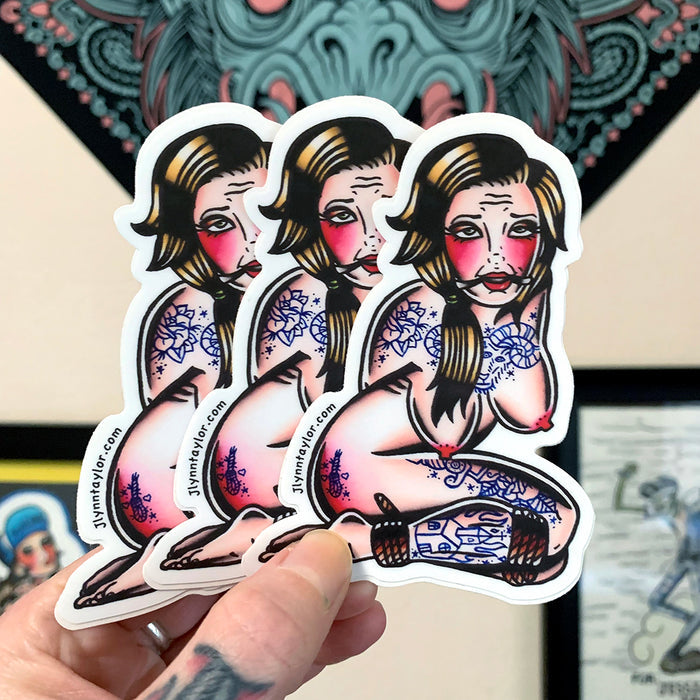 American traditional tattoo flash illustration Gag Ball Rope Bondage Pinup watercolor stickers.