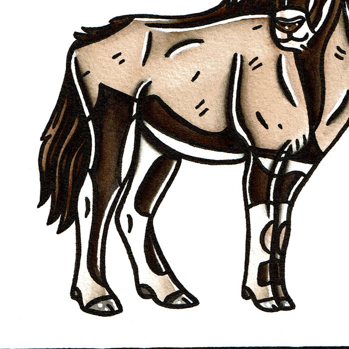 American traditional tattoo flash wildlife illustration Gemsbok Oryx ink and watercolor painting.