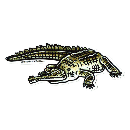 American traditional tattoo flash wildlife illustration Gharial watercolor sticker.
