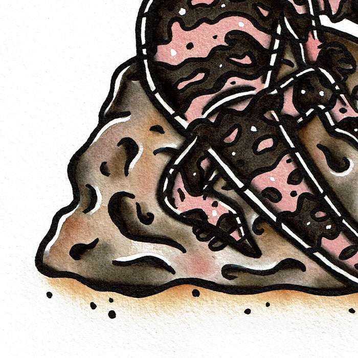 American traditional tattoo flash wildlife illustration Gila Monster Lizard watercolor painting.
