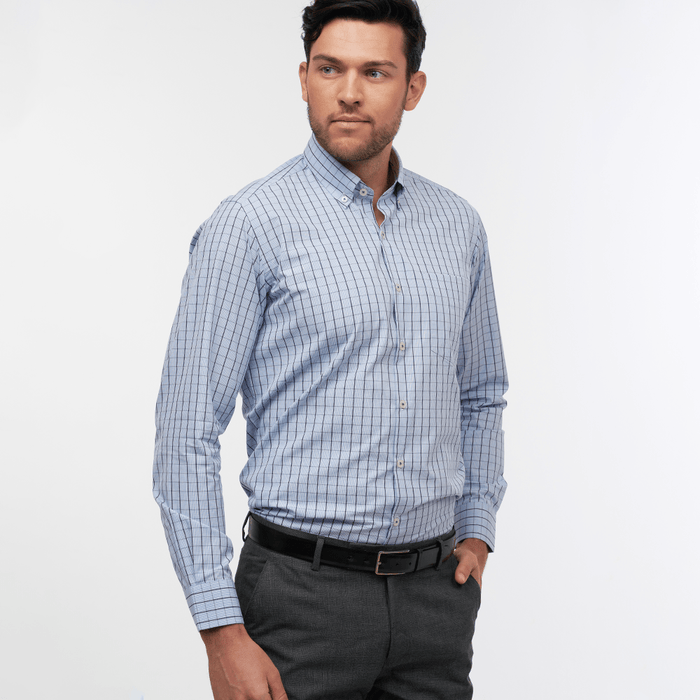 Gingham Overcheck Sky Casual Fit Shirt - Thin Red Line