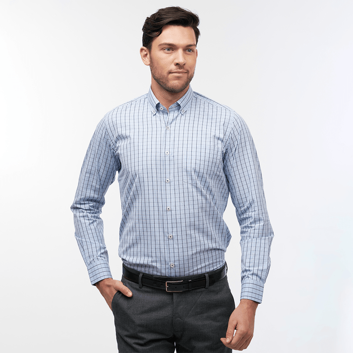 Gingham Overcheck Sky Casual Fit Shirt - Thin Red Line
