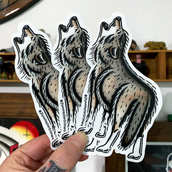 American traditional tattoo flash Gray Wolf watercolor sticker.