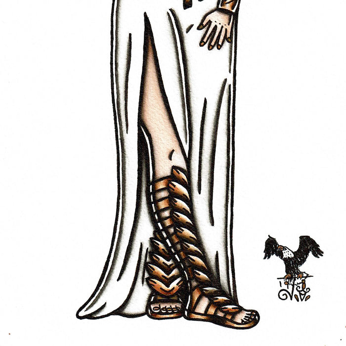American Traditional tattoo flash Greek Goddess Pinup watercolor painting.