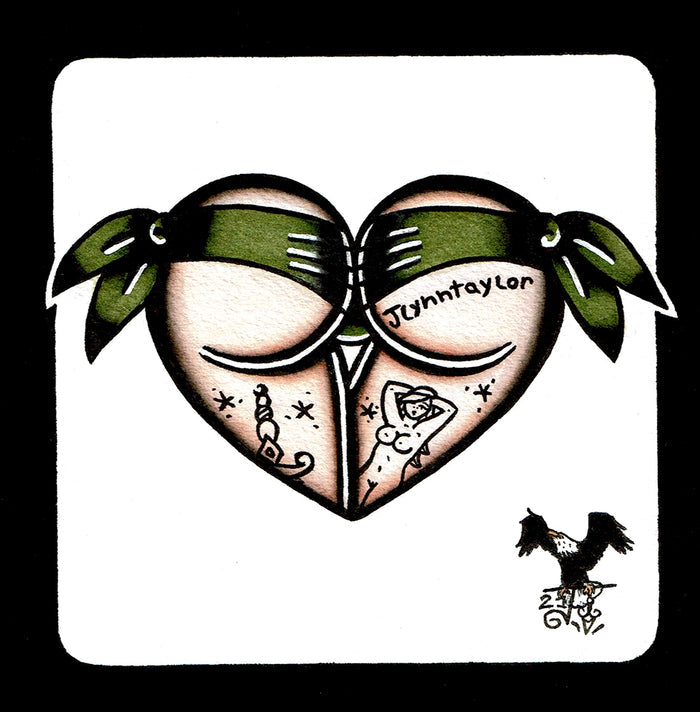 Green Scrunch Butt Heart Original Painting