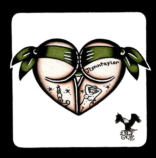 Green Scrunch Butt Heart Original Painting