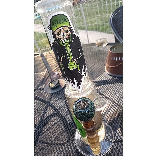 American Traditional tattoo flash 420 bong Grim Reaper watercolor sticker.