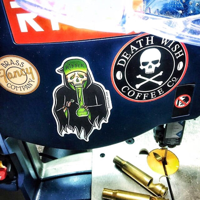American Traditional tattoo flash 420 bong Grim Reaper watercolor sticker.