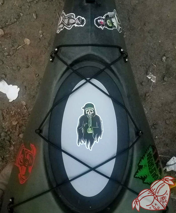American Traditional tattoo flash 420 bong Grim Reaper watercolor sticker.