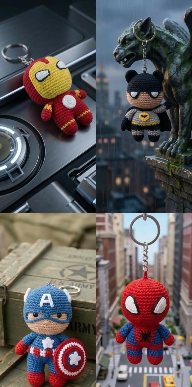 Handmade Superhero Crochet Keychains Collection