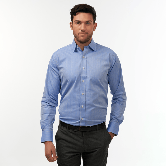 Herringbone Twill Blue Formal Shirt - Thin Red Line