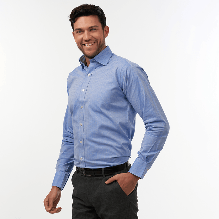 Herringbone Twill Blue Formal Shirt - Thin Red Line