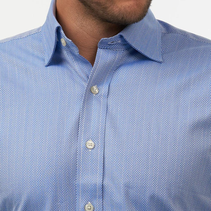 Herringbone Twill Blue Formal Shirt - Thin Red Line