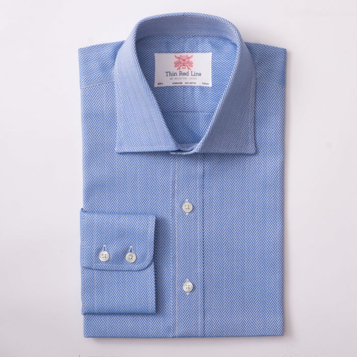 Herringbone Twill Blue Formal Shirt - Thin Red Line