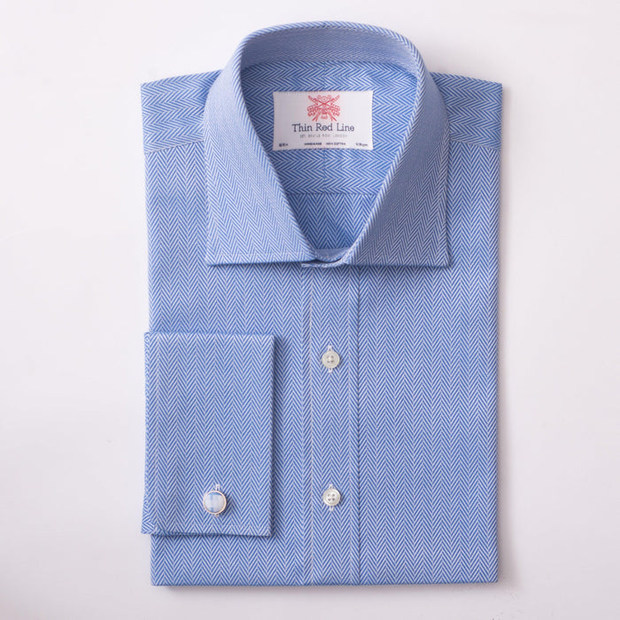 Herringbone Twill Blue Formal Shirt - Thin Red Line