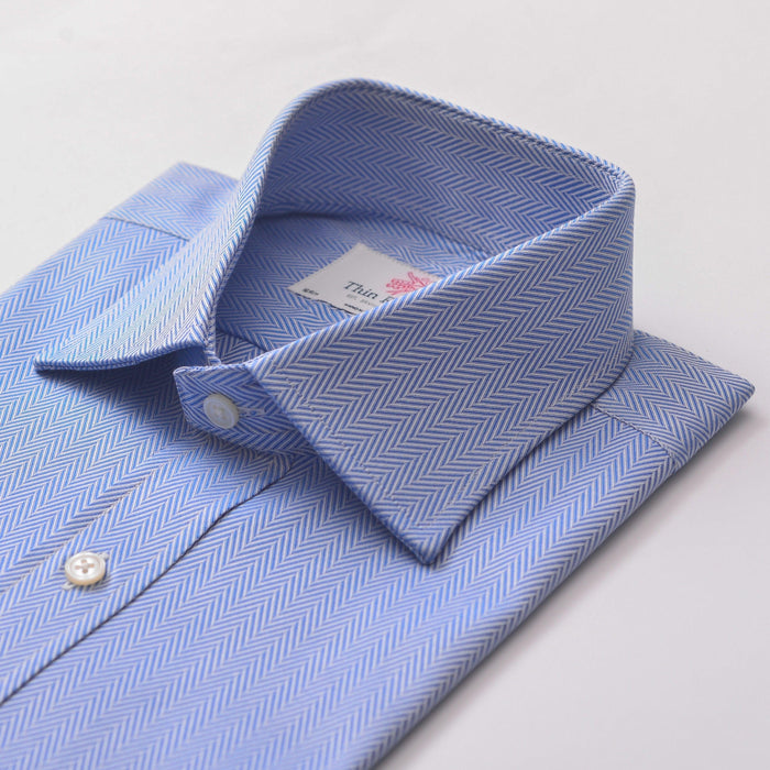 Herringbone Twill Blue Formal Shirt - Thin Red Line
