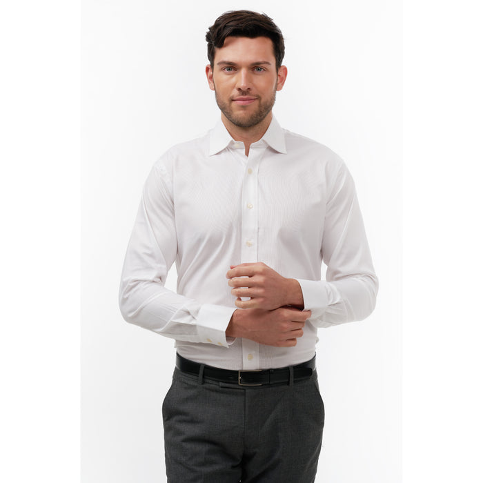 Herringbone Twill White Formal Shirt - Thin Red Line