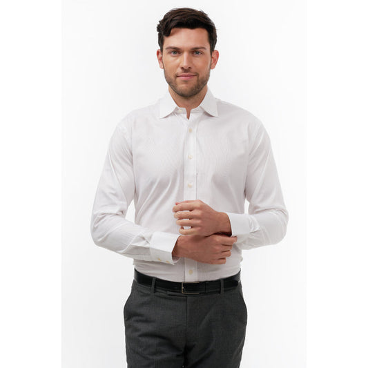Herringbone Twill White Formal Shirt - Thin Red Line