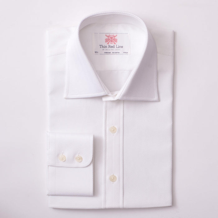 Herringbone Twill White Formal Shirt - Thin Red Line