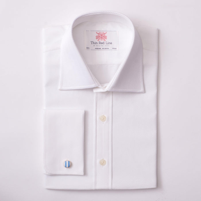 Herringbone Twill White Formal Shirt - Thin Red Line