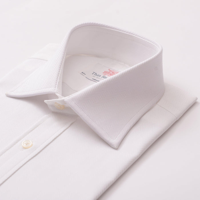 Herringbone Twill White Formal Shirt- Thin Red Line