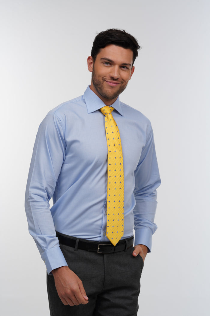 Herringbone yellow floral woven silk tie