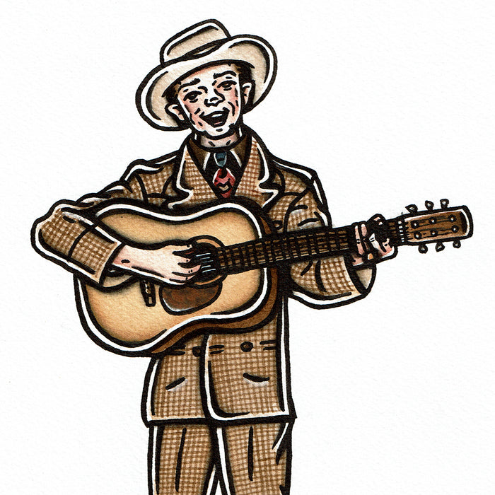 American traditional tattoo flash Hank Williams original watercolor painting.