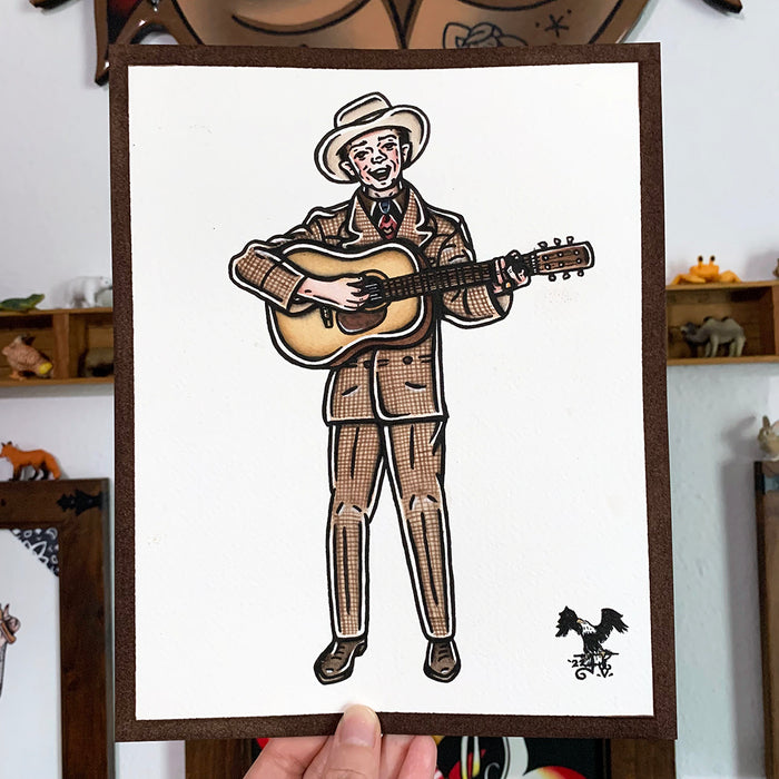 American traditional tattoo flash Hank Williams original watercolor painting.