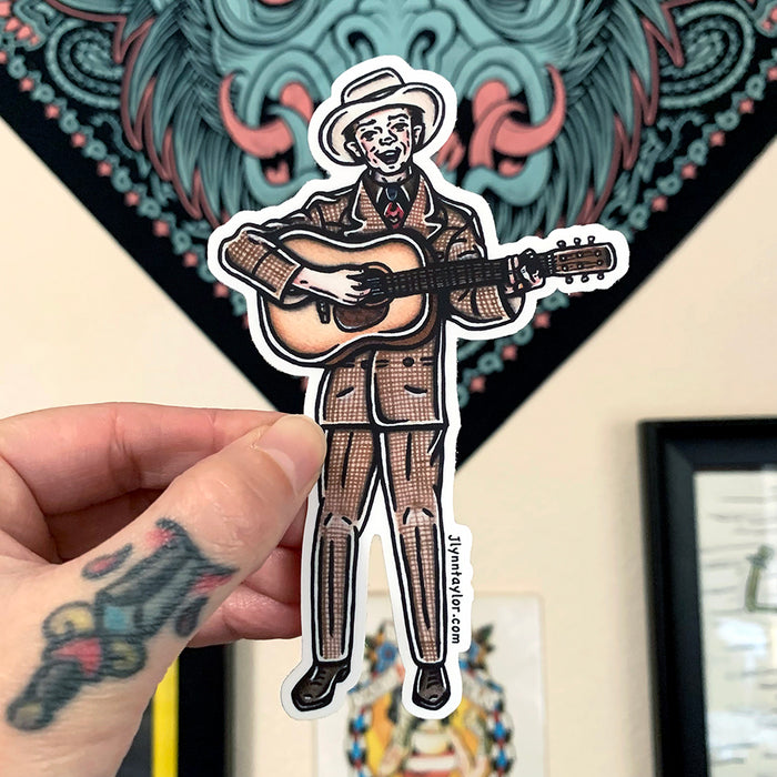 American traditional tattoo flash illustration Hiram "Hank" Williams. Sr watercolor sticker.