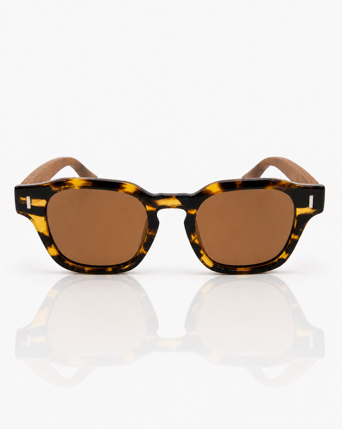 Hoʻokele Koa and Tortoise Sunglasses - Front View 1