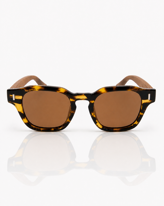Hoʻokele Koa and Tortoise Sunglasses - Front View 1