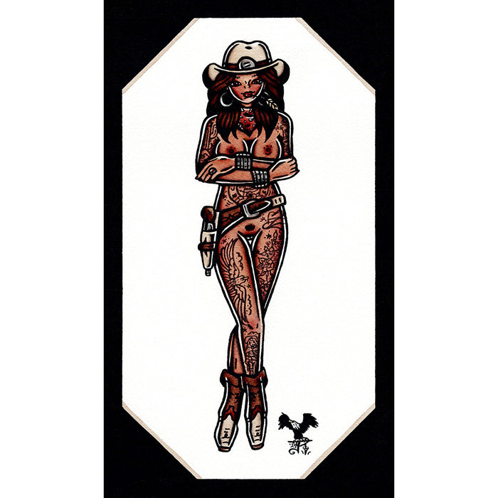Holster Western Cowgirl Pinup watercolor painting.